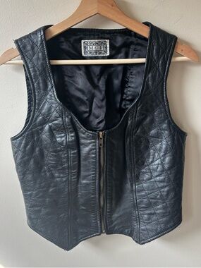 MGR Black Leather Zip-Front Vest